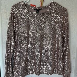Cable & Gauge Metallic Sequin Long Sleeve Top perfect for the Holidays